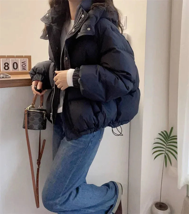 Hooded Puffer Jacket with High Neck for Women