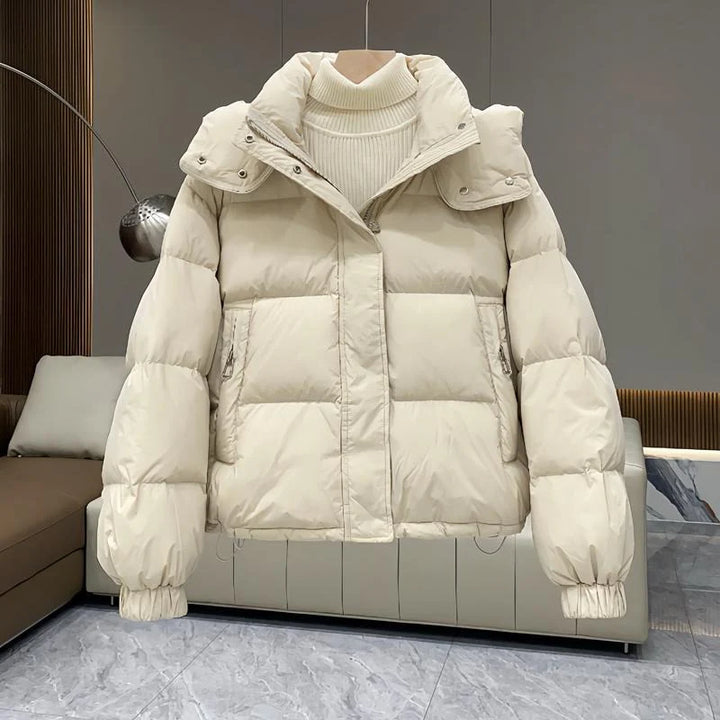 Hooded Puffer Jacket with High Neck for Women