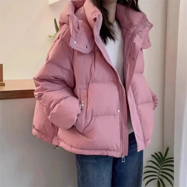 Hooded Puffer Jacket with High Neck for Women