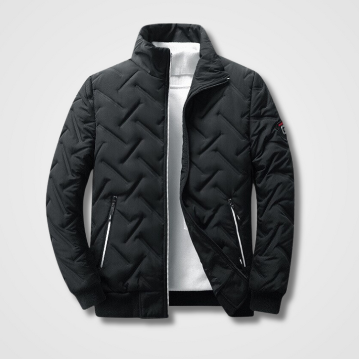 Men's Quilted Bomber Jacket with High Collar and Zip Pockets