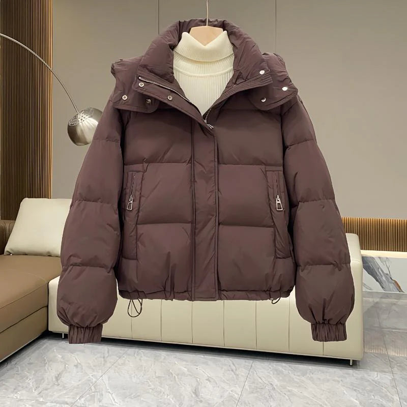 Hooded Puffer Jacket with High Neck for Women
