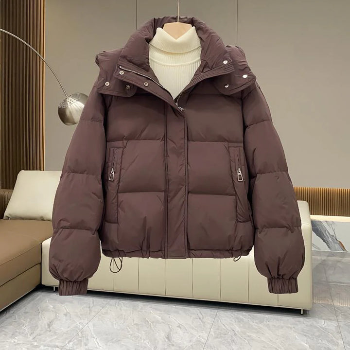 Hooded Puffer Jacket with High Neck for Women