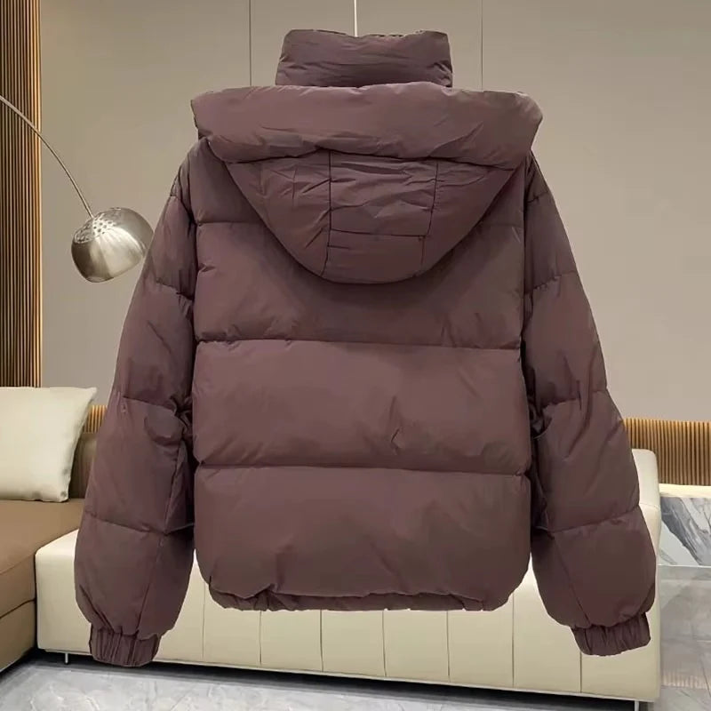 Hooded Puffer Jacket with High Neck for Women