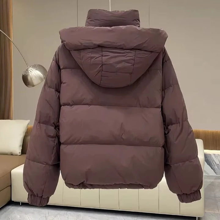 Hooded Puffer Jacket with High Neck for Women