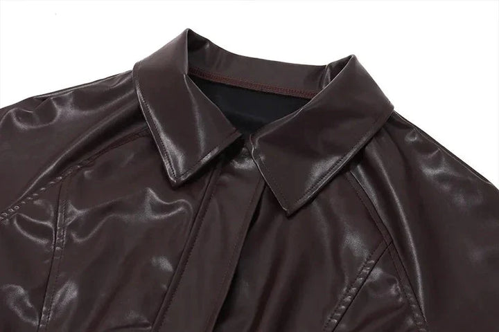Cropped Faux Leather Jacket with Oversized Sleeves for Women