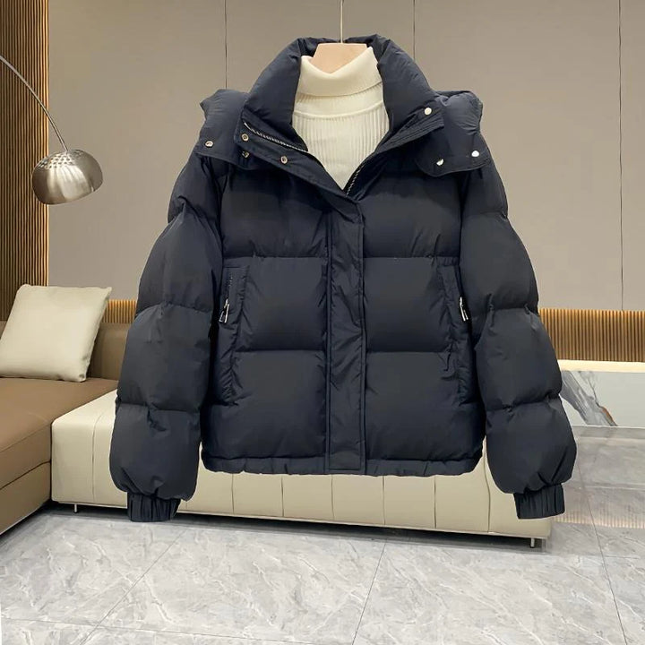 Hooded Puffer Jacket with High Neck for Women