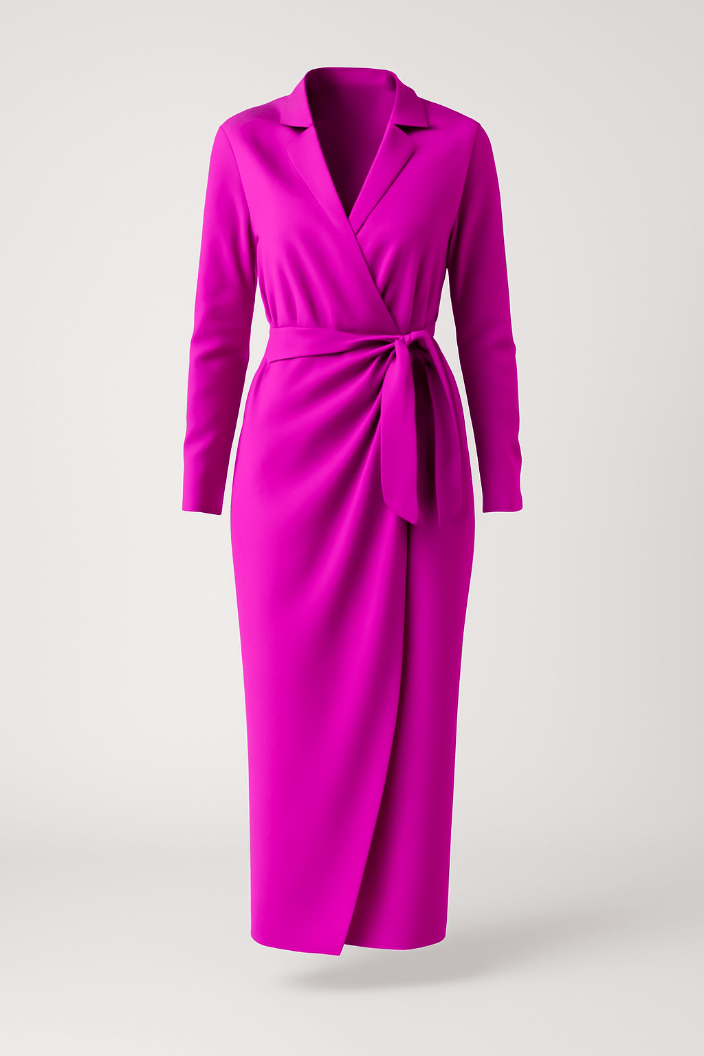 Women's Long-Sleeve Wrap Dress with V-Neck – Satin Finish