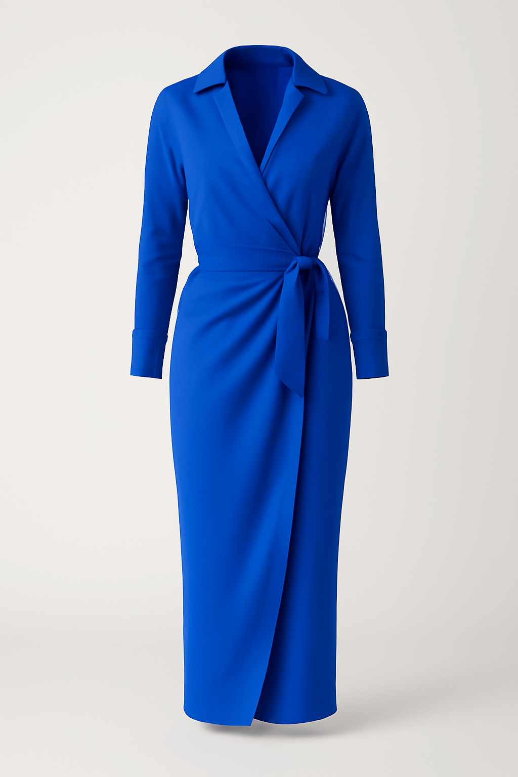 Women's Long-Sleeve Wrap Dress with V-Neck – Satin Finish