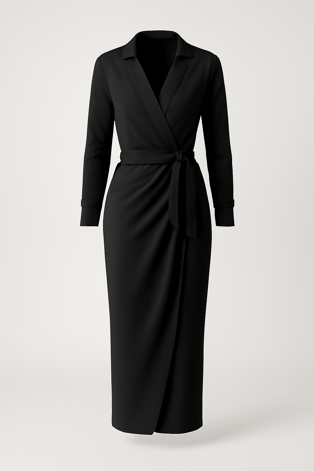 Women's Long-Sleeve Wrap Dress with V-Neck – Satin Finish