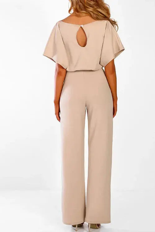 Wide-Leg Short Sleeve Jumpsuit with Belted Waist