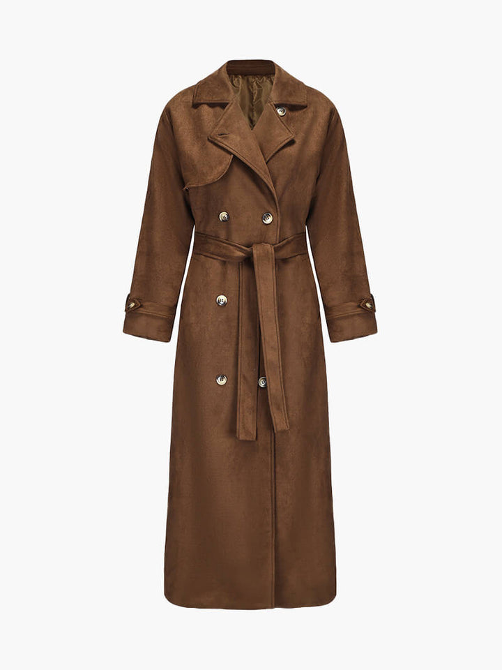 The Luxe Faux Suede Trench Coat With Belted Waist