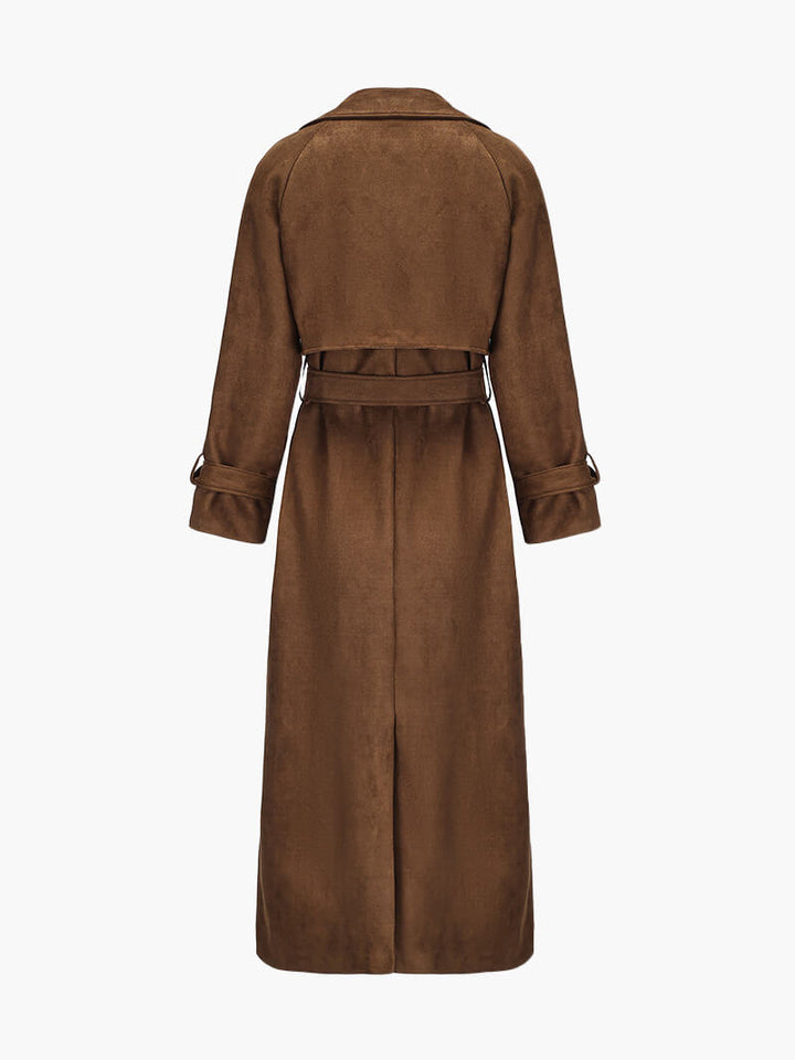 The Luxe Faux Suede Trench Coat With Belted Waist