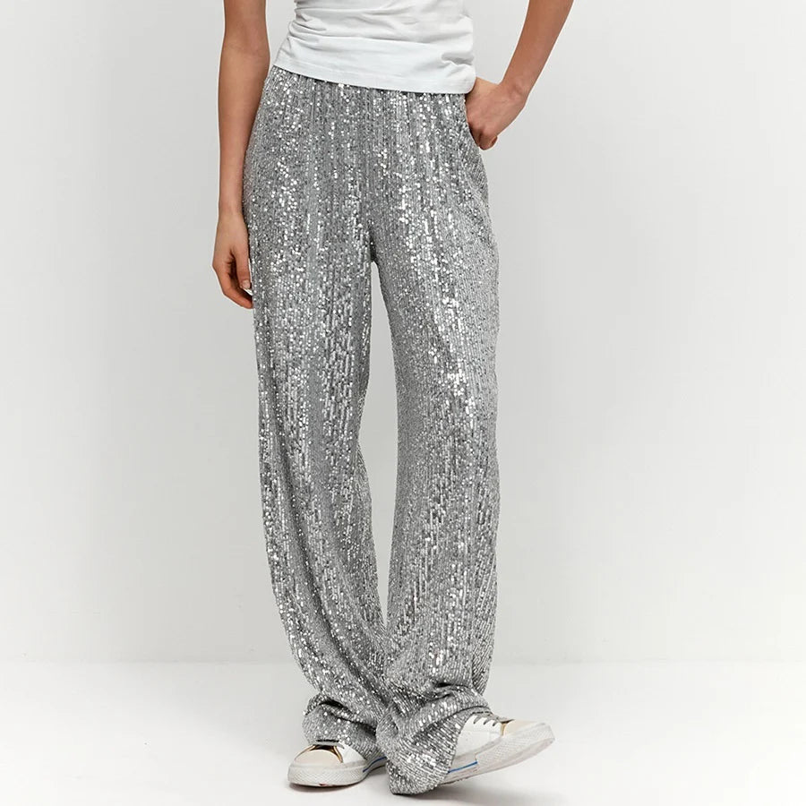 Sequin Wide Leg High Waisted Pants for Women