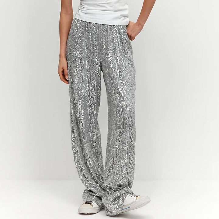 Sequin Wide Leg High Waisted Pants for Women