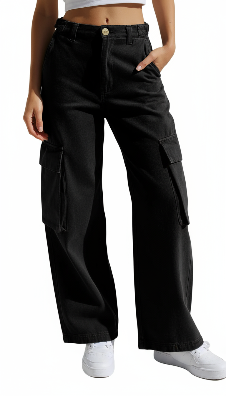 High-Waisted Wide-Leg Cargo Trousers – Light Grey | Women's Utility Pants