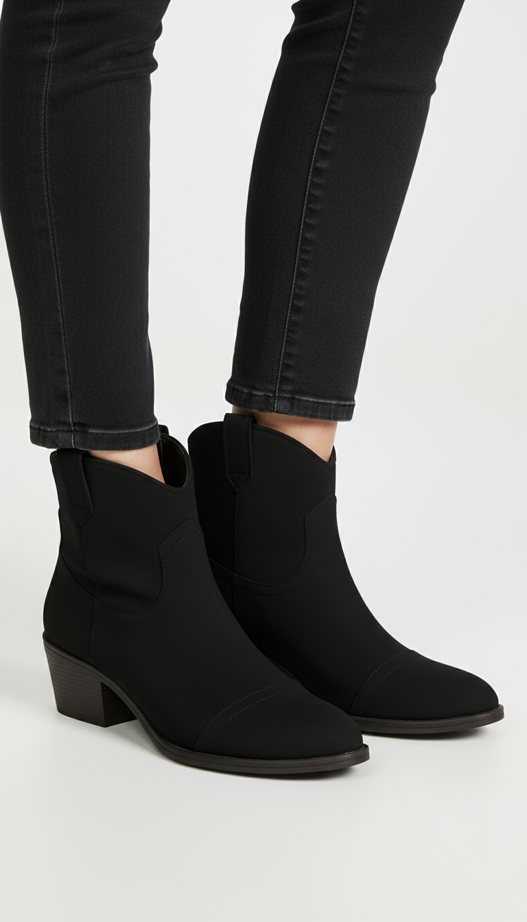 Women’s Ankle Boots – Suede-Effect Finish – Low Heel – Western Toe – Pull Tabs