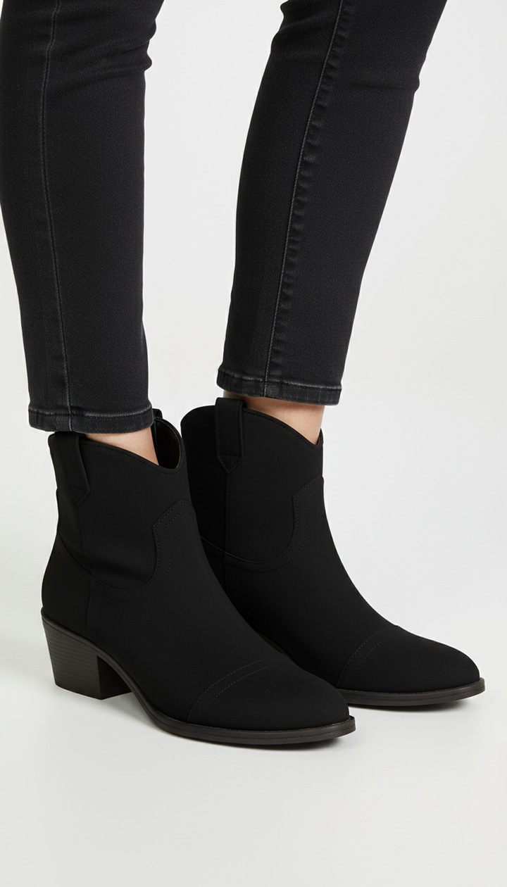 Women’s Ankle Boots – Suede-Effect Finish – Low Heel – Western Toe – Pull Tabs