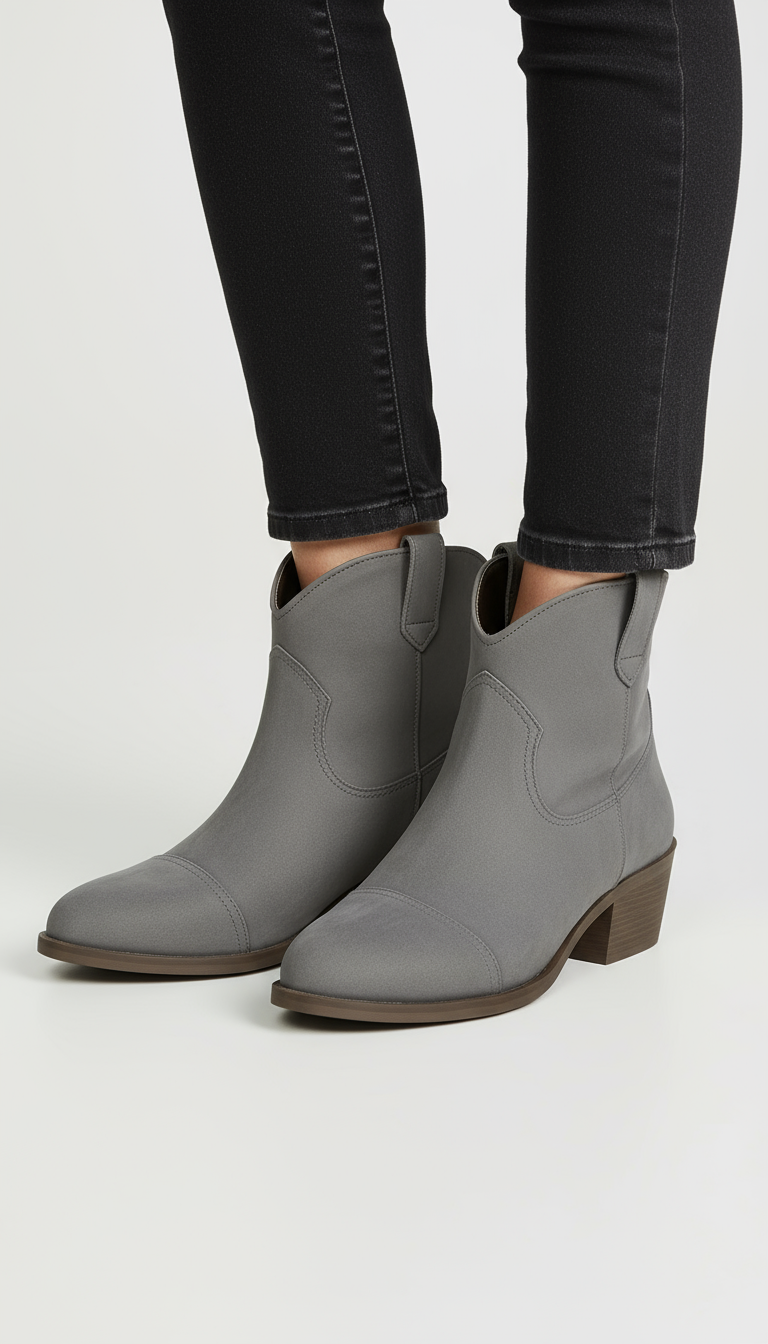 Women’s Ankle Boots – Suede-Effect Finish – Low Heel – Western Toe – Pull Tabs