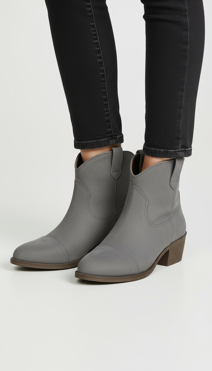 Women’s Ankle Boots – Suede-Effect Finish – Low Heel – Western Toe – Pull Tabs