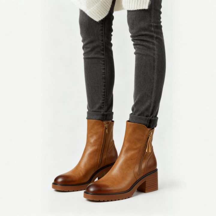 Women’s Zip-Up Ankle Boots with Block Heel and Side Zipper Detail