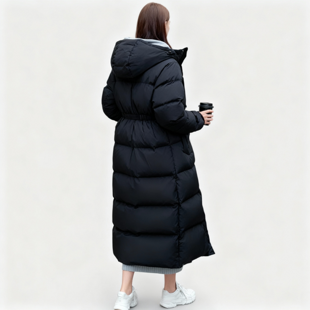 Women's Long Black Waterproof Hooded Puffer Parka Jacket