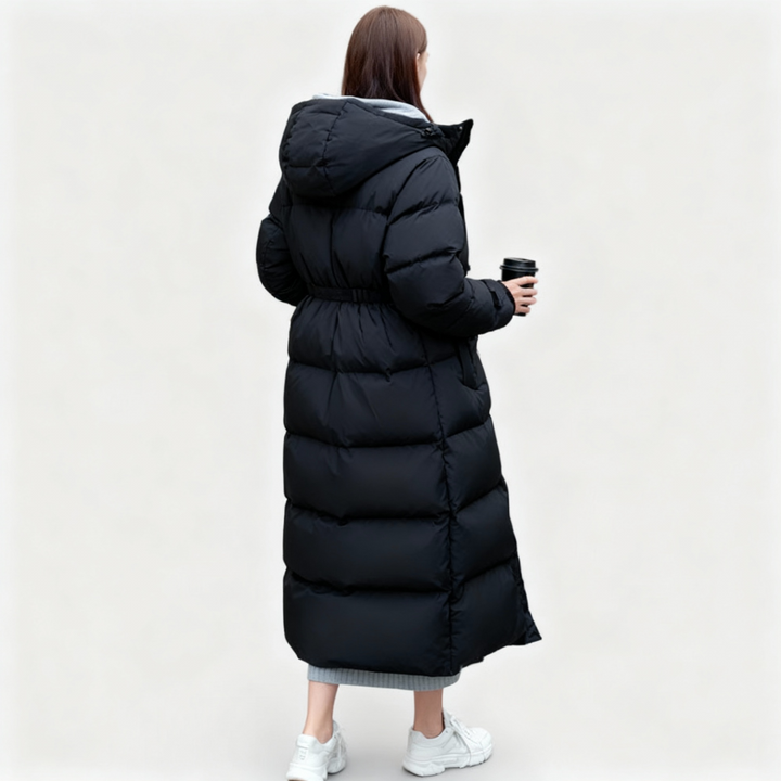 Women's Long Black Waterproof Hooded Puffer Parka Jacket