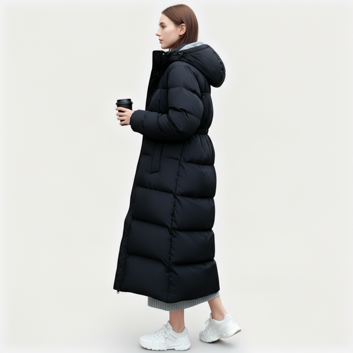 Women's Long Black Waterproof Hooded Puffer Parka Jacket