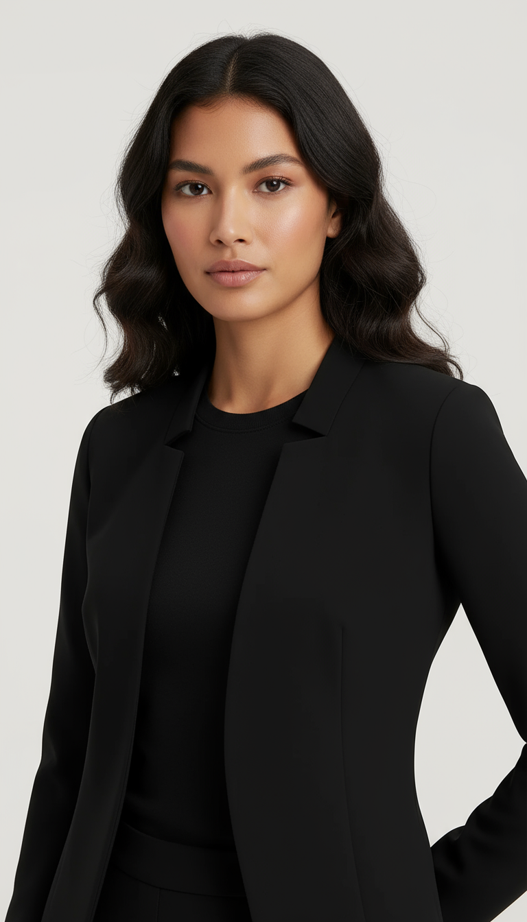 Women's Blazer – Regular Fit – Open Front – Padded Shoulders – Long Sleeve