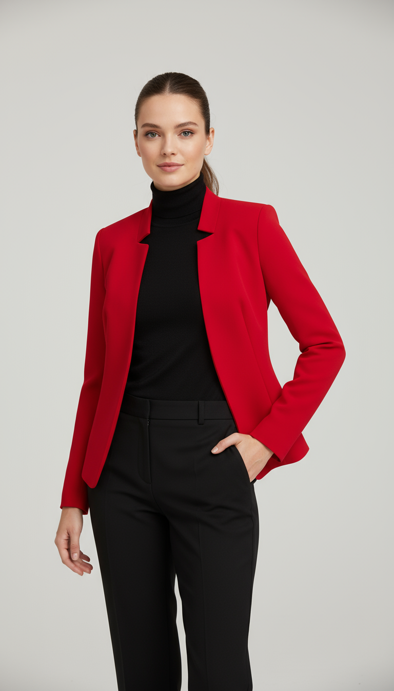 Women's Blazer – Regular Fit – Open Front – Padded Shoulders – Long Sleeve