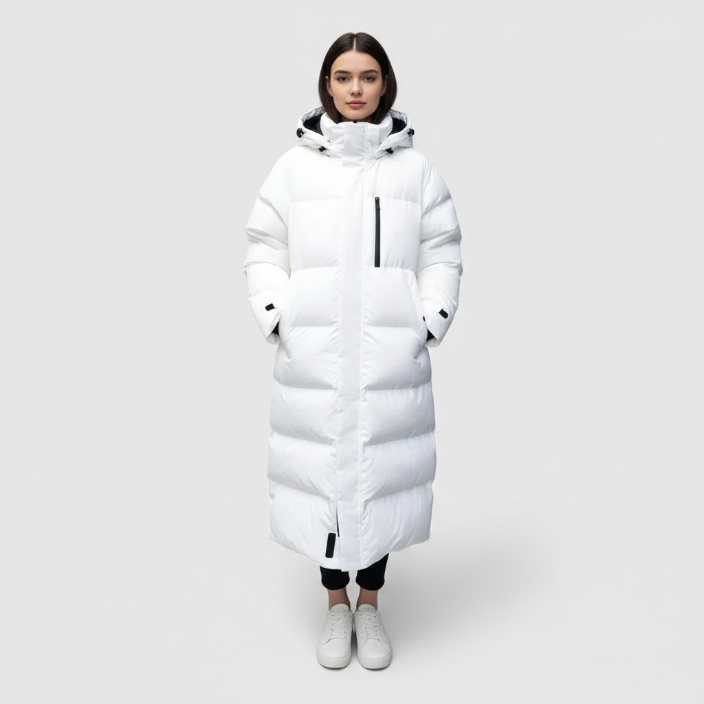 Women's Long Black Waterproof Hooded Puffer Parka Jacket