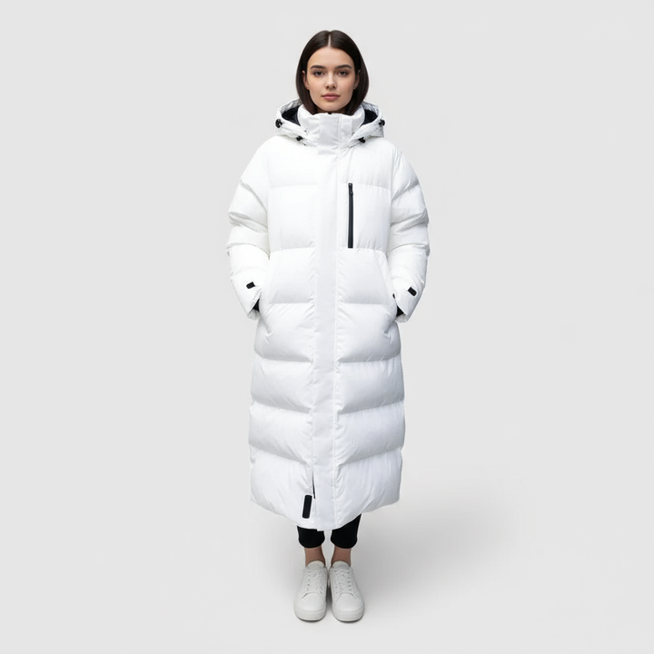 Women's Long Black Waterproof Hooded Puffer Parka Jacket