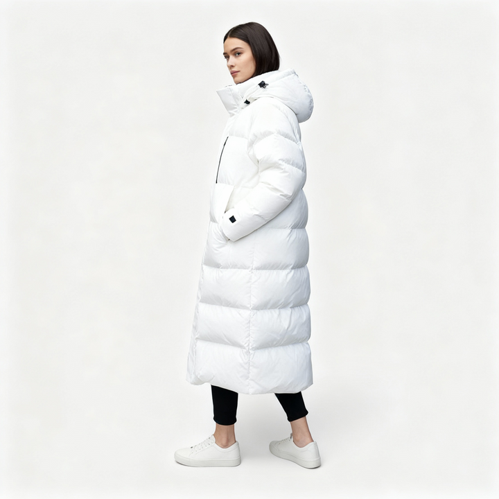 Women's Long Black Waterproof Hooded Puffer Parka Jacket