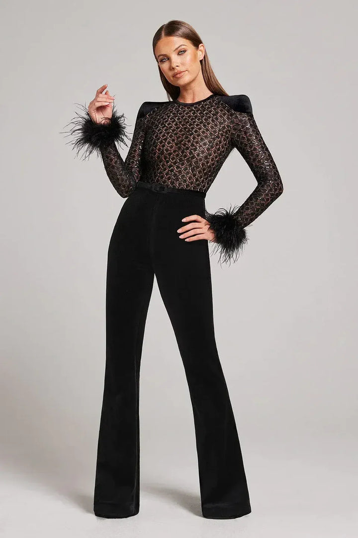 Jumpsuit with Velvet Flared Pants and Sequin Top for Women
