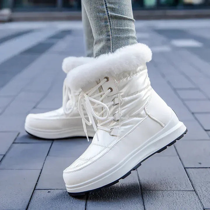 Lace-Up Snow Boots with Faux Fur Trim for Women